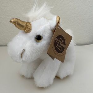 The Petting Zoo White Unicorn with Gold Metallic Horn Soft Size 7x7 inches